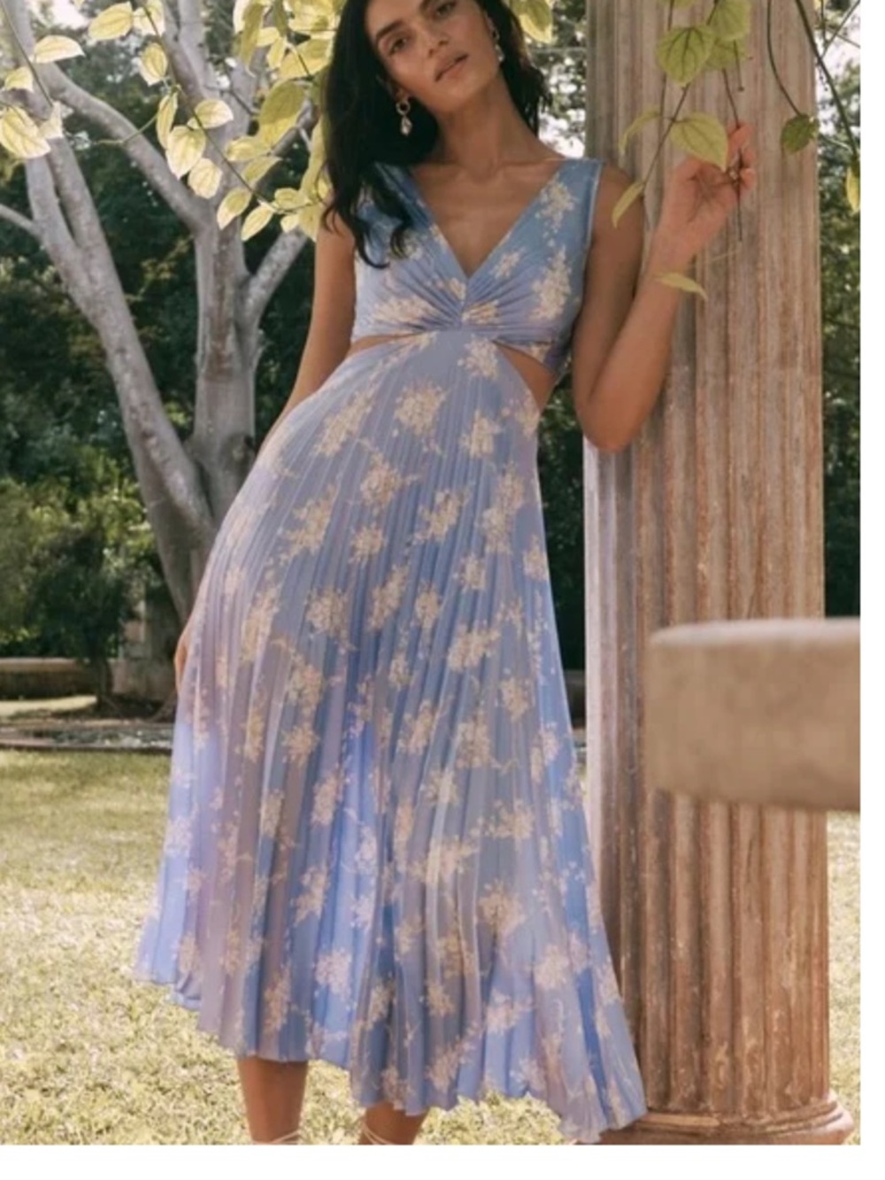 Abercrombie & Fitch Light Blue Floral Maxi Dress Giselle Pleated Midi S Tall - Picture 3 of 7